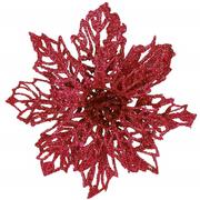 Ozdoby bożonarodzeniowe - Poinsecja sztuczny kwiat gwiazda betlejemska 13 cm różowa z brokatem - miniaturka - grafika 1