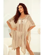 Swetry damskie - NARZUTKA TUNIKA PLAŻOWA AŻUROWA BAMBI POLSKI PRODUCENT J&K PREMIUM - BEŻ - miniaturka - grafika 1