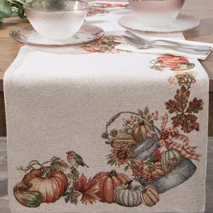 Bieżnik obrus dekoracyjny gobelin 40x100 Eurofirany naturalny pomarańczowy dynie jesień - Obrusy i serwetki - miniaturka - grafika 1