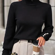 Swetry damskie - TEMU Elegancki damski sweter z wysokim kołnierzem - Jednolity Tkanina dzianinowa, mieszanka wiskozy (wiskoza 50%, poliester 30%, nylon 20%), Kolekcja - miniaturka - grafika 1