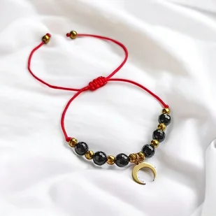 OCHRONNA bransoletka - czarny turmalin - lunula : czerwony sznurek - Bransoletki - miniaturka - grafika 1