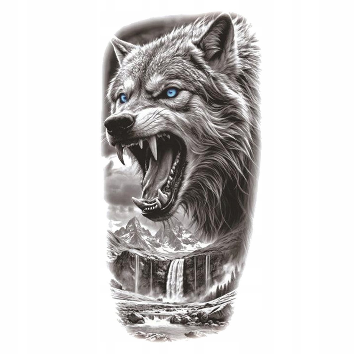 TATUAŻ WILK NIEBIESKIE OCZY GROŹNY ZMYWALNY TYMCZASOWY WODNY