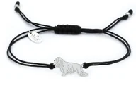 Bransoletki - Bransoletka z psem cavalierem srebrnym na czarnym sznurku - miniaturka - grafika 1