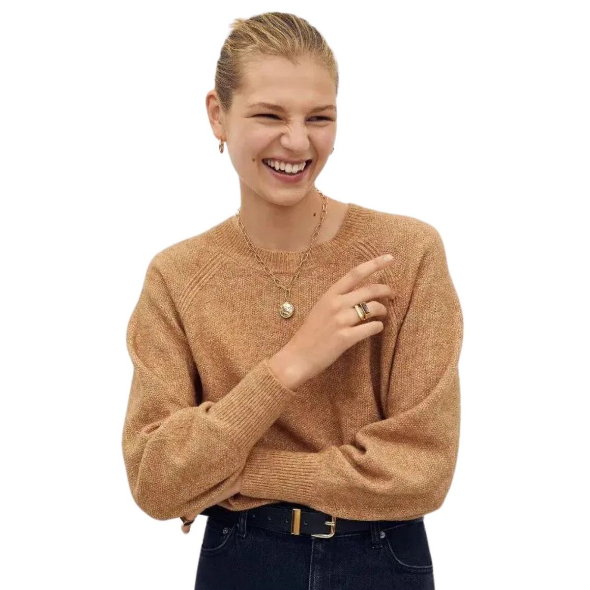 Sweter damski Mango luźny brązowy z wełną-XL