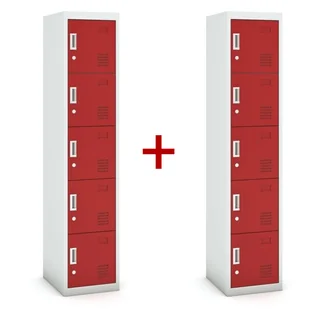 B2B Partner Szafka szatniowa 5-drzwiowa, zamek cylindryczny, 1800 x 380 x 450 mm, szara/czerwona, 1+1 GRATIS 485038 - Szafki BHP - miniaturka - grafika 1