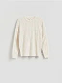 Swetry męskie - Reserved - Wełniany sweter o warkoczowym splocie - złamana biel - miniaturka - grafika 1