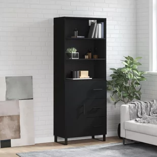 vidaXL Witrynka, czarna, 69,5x34x180 cm, materiał drewnopochodny - Witryny - miniaturka - grafika 1