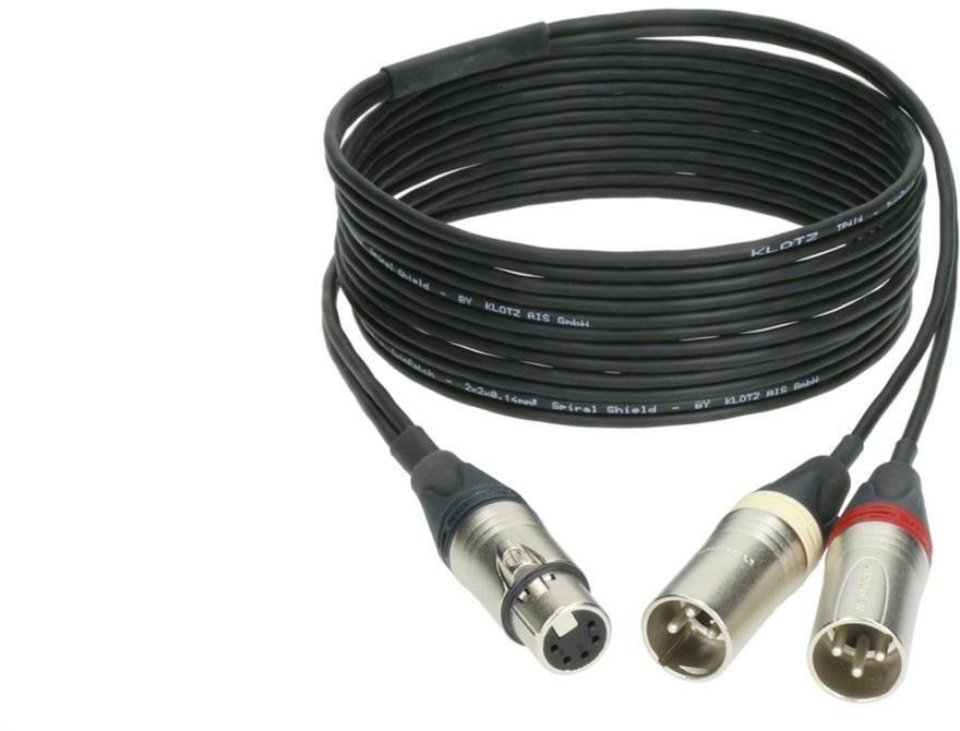 KLOTZ Kabel mikrofonowy przedłużacz STEREO XLR 5-pin gniazdo / 2x XLR 3-pin wtyk za złączach Neutrik 5m