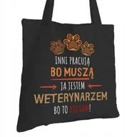 Torby i wózki na zakupy - Torba Bawełniana dla Weterynarza Czarna Prezent ekologiczna Trwały Nadruk - miniaturka - grafika 1