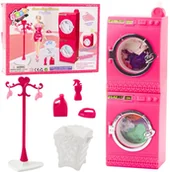 Zabawy w naśladowanie dorosłych - Zestaw Pralnia Dla Lalek Pralka Suszarka Wieszak Kosz Różowe - miniaturka - grafika 1