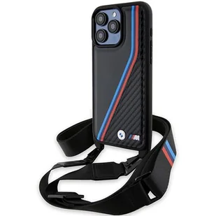 BMW BMHCP15X23PSVTK iPhone 15 Pro Max 6.7" czarny/black hardcase M Edition Carbon Tricolor Lines & Strap - Etui i futerały do telefonów - miniaturka - grafika 1