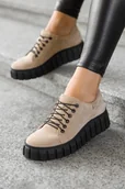 Półbuty damskie - Beżowe trampki skórzane damskie creepersy sznurowane PRODUKT POLSKI Casu 469ZC - miniaturka - grafika 1