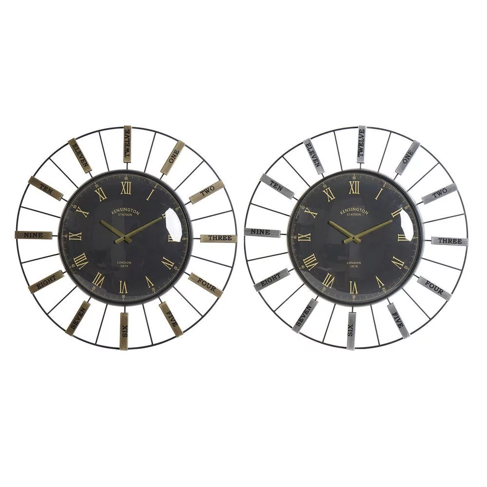 Emaga Zegar Ścienny DKD Home Decor Szkło Srebrzysty Złoty Żelazo (2 pcs) (70 x 7 x 70 cm)