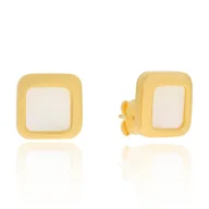 Kolczyki - Srebrne kolczyki pozłacane prostokąty z masą perłową sztyfty pr. 925 - miniaturka - grafika 1