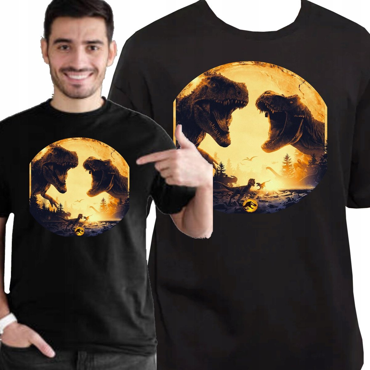 KOSZULKA JURASSIC PARK DLA FANA FILMU DINOZAUR PREMIUM XXL 3439 CZARNA
