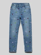 Spodnie i spodenki dla dziewczynek - Jeansy o kroju tapered fit ze średnim stanem i elastycznym pasem - miniaturka - grafika 1