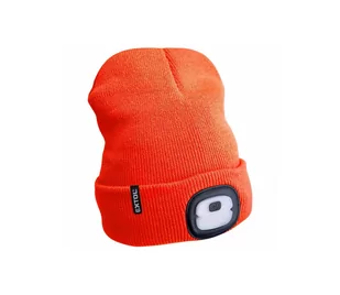 Extol - Czapka z czołówką i ładowaniem USB 250 mAh neonowy pomarańczowy vel. UNI - Latarki - miniaturka - grafika 1