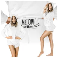 Piżamy damskie - KOMPLET PIŻAMA DAMSKA PLUSZOWA ZIMOWA BLUZA SPODENKI KOCIA BIAŁA PLUSZOWA L - miniaturka - grafika 1