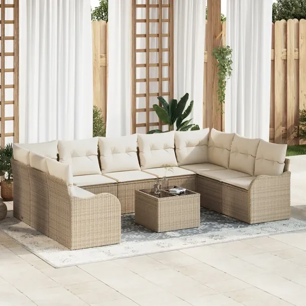 10-częściowy modułowy zestaw sof ogrodowych, beżowy, rattan, 75 cm