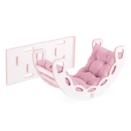 Skoczki dla dzieci - MISIOO Bujak Small Rocker 4 w 1 + ścianka wspinaczkowa/zjeżdżalnia + poduszka (różowy Velvet), biały Wooden Play - miniaturka - grafika 1
