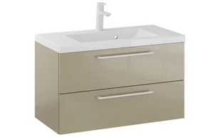 Szafka Wisząca Z Umywalką RON 80 cm - Cappuccino Wysoki Połysk - Uchwyty Białe Matowe - Szafki łazienkowe - miniaturka - grafika 1