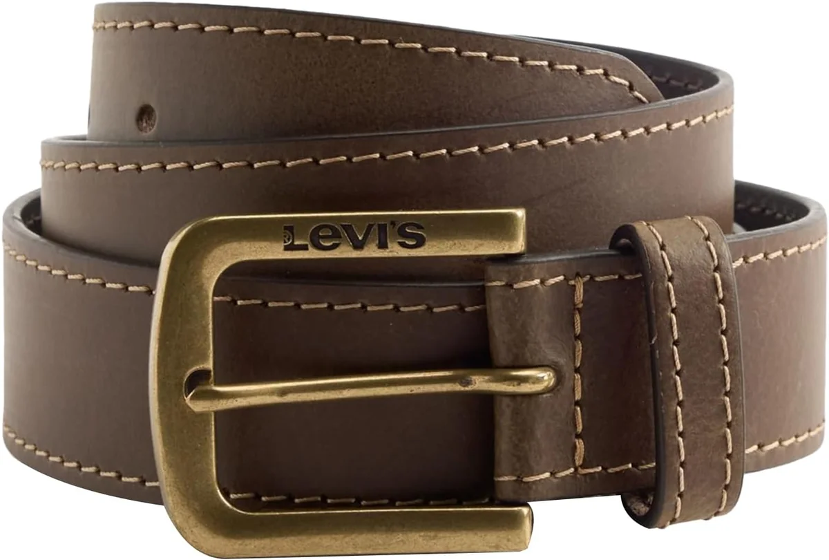 PASEK MĘSKI SKÓRZANY LOIRE BRĄZOWY KLAMRA 85