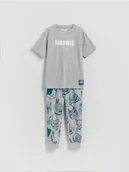 Piżamy chłopięce - Reserved - Bawełniana piżama Fortnite - jasnoszary - miniaturka - grafika 1