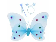 Stroje karnawałowe - Strój Motyl Motylek Skrzydła Wróżka Led Kostium Niebieski - miniaturka - grafika 1