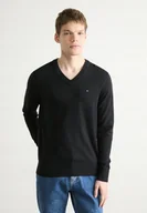 Swetry męskie - Sweter Tommy Hilfiger V-Neck Czarny Pima Cotton Blend With Cashmere r. XXL - miniaturka - grafika 1