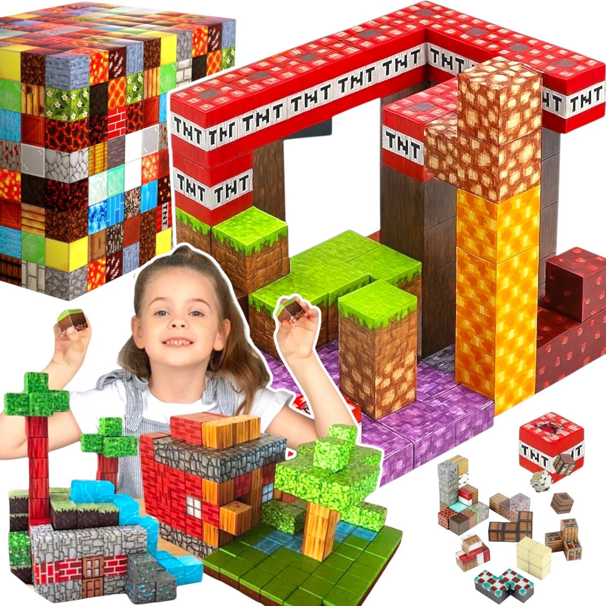 KLOCKI KONSTRUKCYJNE PIXEL KLOCKI MAGNETYCZNE 87 SZTUK SZEŚCIANY 2 LUDZIKI