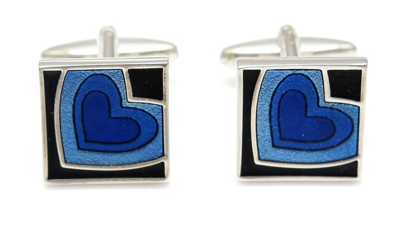 Kwadratowe spinki do mankietów - niebieskie serca A113
