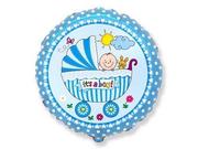 Baby shower i roczek - Balon foliowy Wózek niebieski - 46 cm - 1 szt. - miniaturka - grafika 1