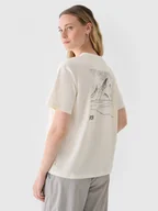 Koszulki sportowe damskie - Damski t-shirt z nadrukiem 4F 4FWAW24TTSHF1648 - beżowy - miniaturka - grafika 1