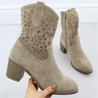 Botki damskie - Botki damskie ażurowe zamsz beżowe S.Barski HY51-125 beżowy - miniaturka - grafika 1