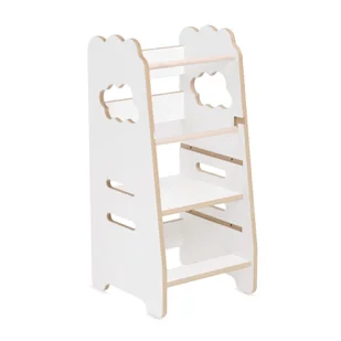 MISIOO Pomocnik kuchenny dla dzieci, stołek do kuchni, Kitchen Helper, 3 poziomy, biały, chmurka, Wooden Play - Krzesełka do karmienia - miniaturka - grafika 1