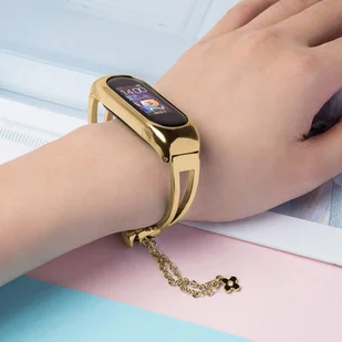 Zamienna metalowa opaska bransoleta łańcuszek pasek do Xiaomi Mi Band 6 / 5 / 4 / 3 złoty - Etui i futerały do telefonów - miniaturka - grafika 2