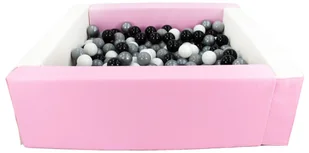 Kwadratowy suchy basen z ekoskóry z 300 piłeczkami (biały, różowy (pastel)/czarny, biały, szary, srebrny) - Suche baseny - miniaturka - grafika 1