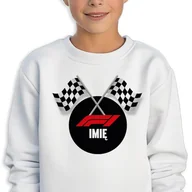 Bluzy męskie - Bluza Dziecięca Biała WYŚCI FLAGI *TWOJE IMIĘ* Samochody Auta Wz - 116cm - miniaturka - grafika 1