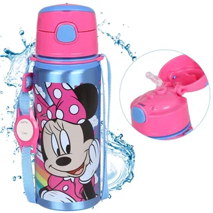 DISNEY Myszka Minnie Aluminiowa BUTELKA TERMICZNA, ustnik, BIDON NA WODĘ z paskiem na ramię, dla dziewczynki 600ml - Shakery i bidony sportowe - miniaturka - grafika 1