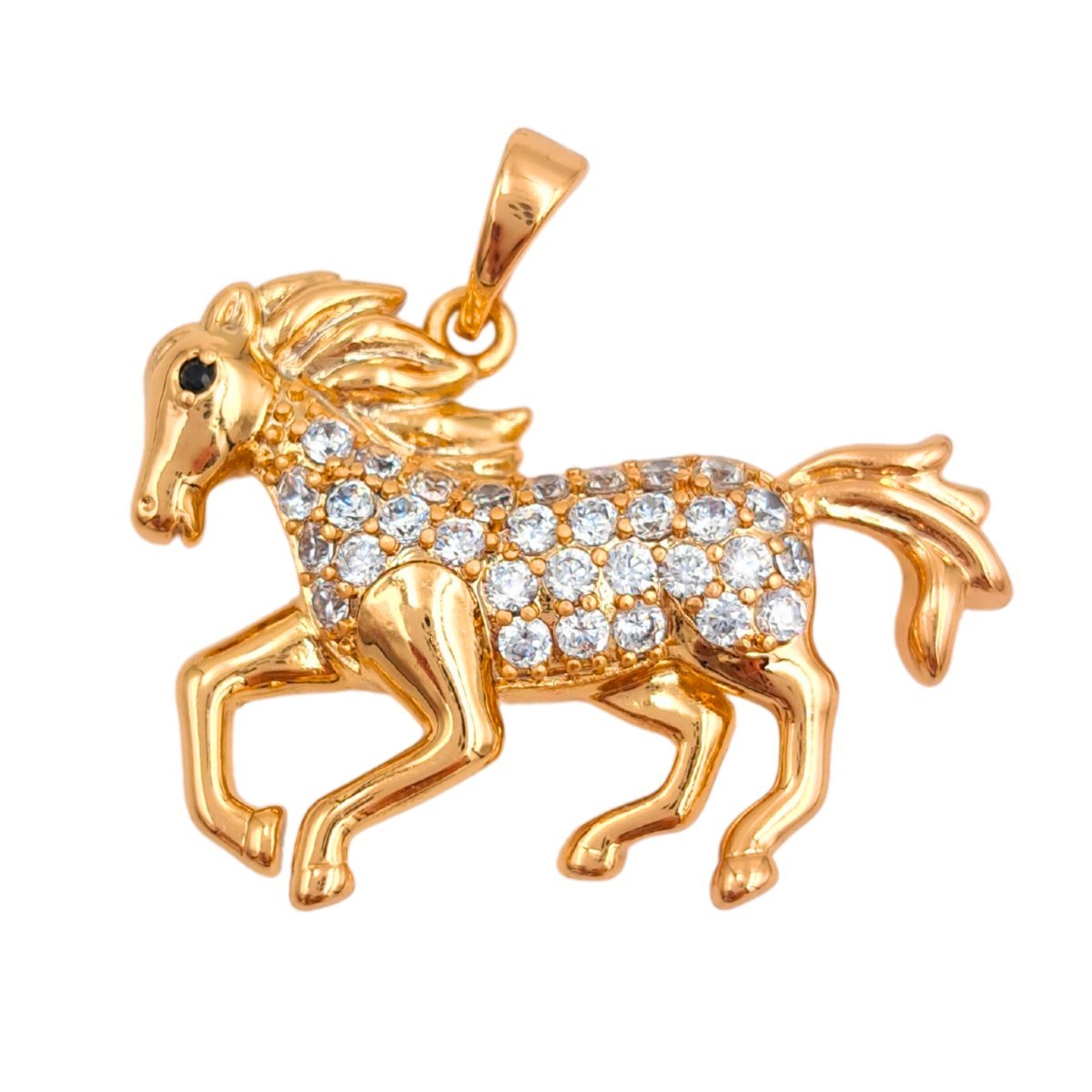 Zawieszka Złoty Koń Wysadzany Cyrkoniami - Pozłacany 18k złotem