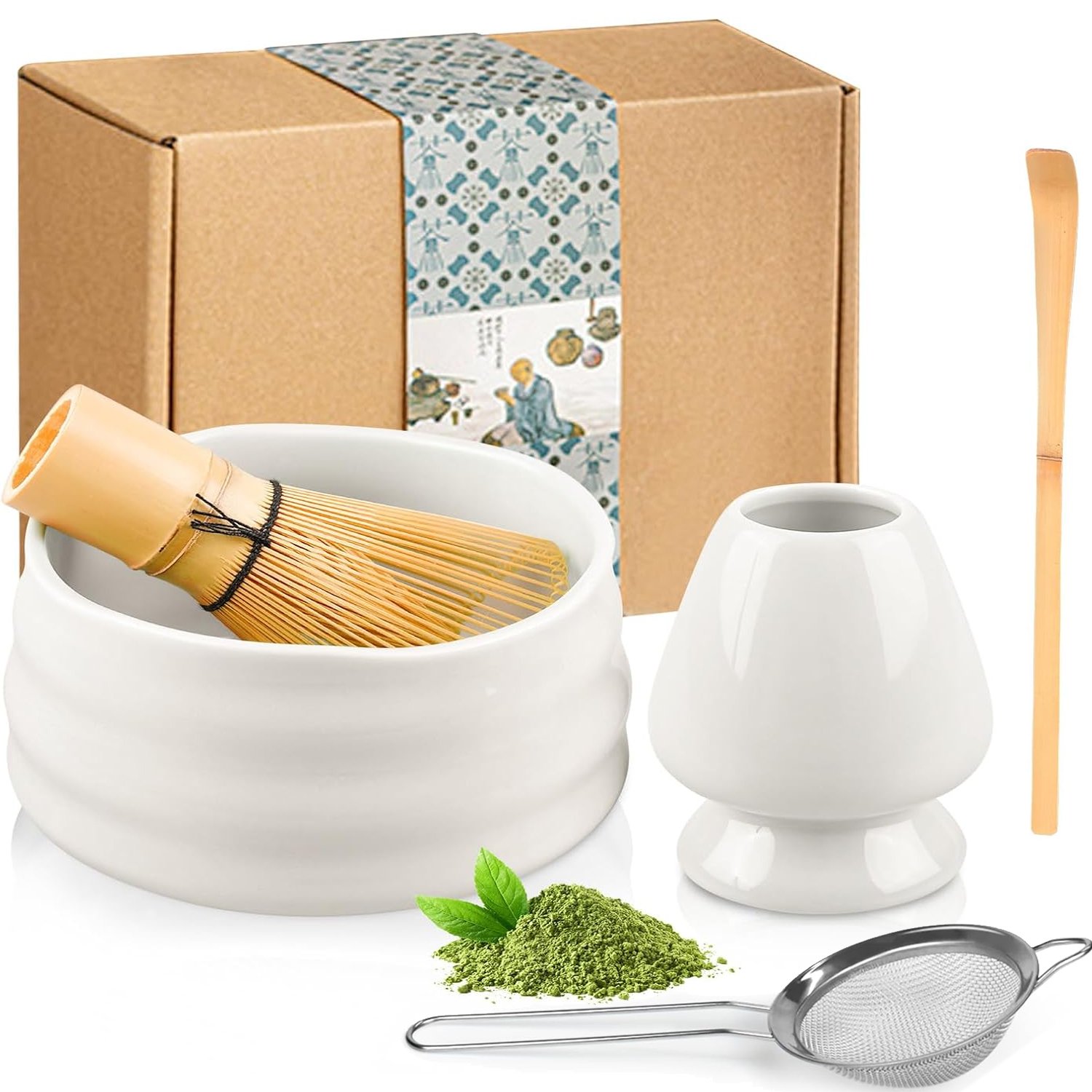 Zestaw Prezentowy Do Herbaty Matcha Czarka Miotełka Podstawka Łyżeczka