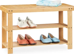 relaxdays Bambusowy stojak na buty z siedziskiem - Szafki na buty - miniaturka - grafika 1
