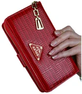 Portfele - Portfel damski duży na zamek czerwony organizer stylowy - miniaturka - grafika 1