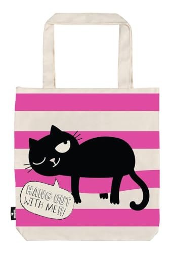 moses. Ed, the Cat Shopper Hang Out, torba materiałowa ze 100% bawełny, z motywem kota w kolorze różowo-białym, torba na zakupy z półką na zakupy, do biura lub na uczelnię, 39 x 42 cm, Rosa
