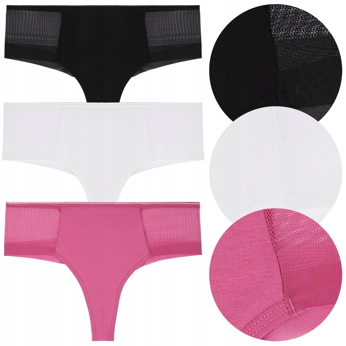 MAJTKI DAMSKIE Brazyliany z siateczką Bawełniane Kobiece MORAJ 3-Pak r. L