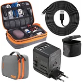 Akcesoria podróżnicze - Zestaw Podróżnika 3W1 Adapter Zasilacz Ładowanie Organizer Torba  Kabel 1,2M Microusb - miniaturka - grafika 1