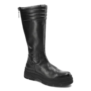 Czarne Kozaki Marco Tozzi Wygodne Skórzane Buty Damskie - Kozaki damskie - miniaturka - grafika 1