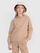 Bluzy dla dziewczynek - 4F Bluza dresowa nierozpinana z kapturem dziewczęca - beżowa 122 (6-7 lat) - miniaturka - grafika 1
