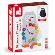 Zabawki interaktywne dla dzieci - Janod Sowa edukacyjny zegar drewniany - miniaturka - grafika 1