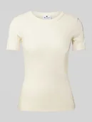 Koszulki i topy damskie - T-shirt z prążkowanym okrągłym dekoltem - miniaturka - grafika 1